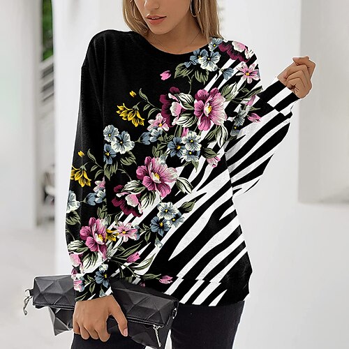 

Women's Sweatshirt Pullover Floral Print Daily Sports 3D Print Active Streetwear Clothing Apparel Hoodies Sweatshirts Black