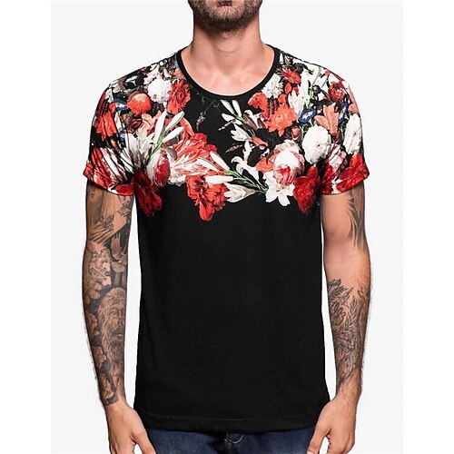 

Men's Unisex T shirt Tee Floral Graphic Prints Crew Neck Black 3D Print Outdoor Street Short Sleeve Print Clothing Apparel Sports Casual Classic Big and Tall / Summer / Summer