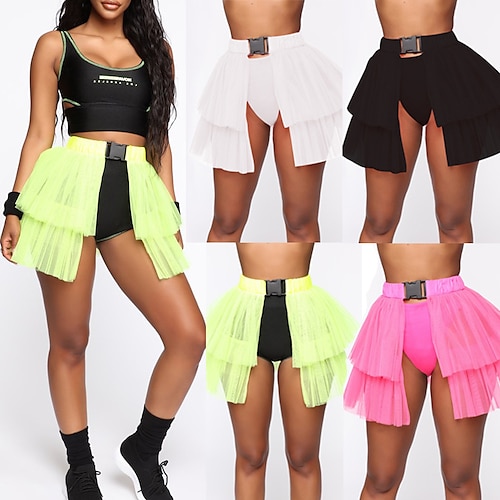 

Women's Skirt Mini Organza Green Pink White Black Skirts Ruffle Layered Without Lining Streetwear Performance Weekend One-Size