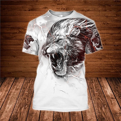 

Men's T shirt Tee Lion Graphic Prints Crew Neck White 3D Print Outdoor Street Short Sleeve Print Clothing Apparel Sports Designer Casual Big and Tall / Summer / Summer