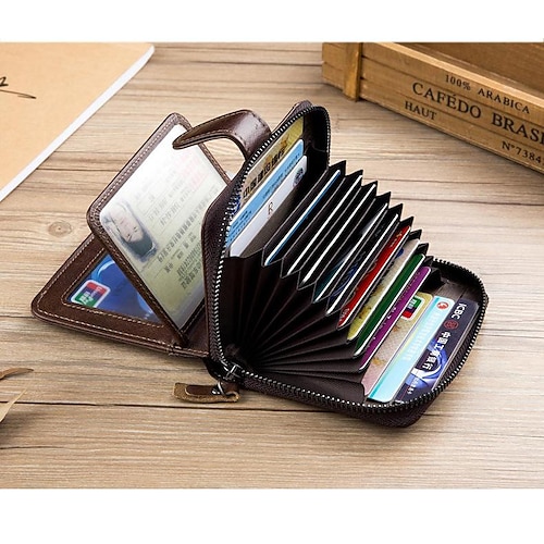 

Men's Briefcase Credit Card Holder Wallet Cowhide Zipper Solid Color Daily