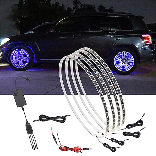 

OTOLAMPARA 400W RGB Car Hub Ambient Lamps 4pcs LED Wheel Tire Light APP Sound Control Waterproof 5050 SMD Colorful LED Strip Light Multi-mode Car Atmosphere Lamp