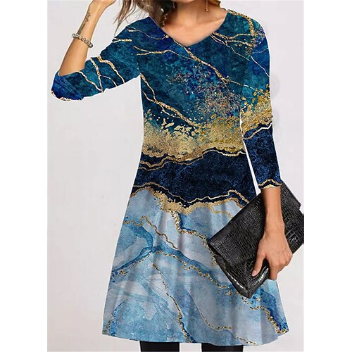 

Women's Casual Dress T Shirt Dress Tee Dress Short Mini Dress Blue Long Sleeve Color Gradient Pocket Print Fall Winter V Neck Vacation Casual 2022 S M L XL XXL 3XL