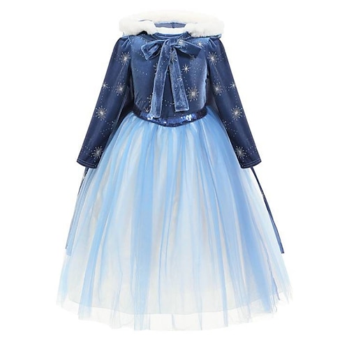 

Robe Enfants Fille Motif de flocon de neige Robe Trapèze Mi-long Robe Utilisation Coton manche longue Princesse Robe 3-10 ans Hiver bleu marine