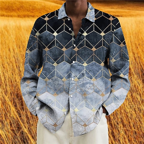 

Hombre Camisa Camisa gráfica Degradado Geometría Cuello Vuelto Azul Piscina Impresión 3D Exterior Calle Manga Larga Abotonar Estampado Ropa Moda Design Casual Transpirable