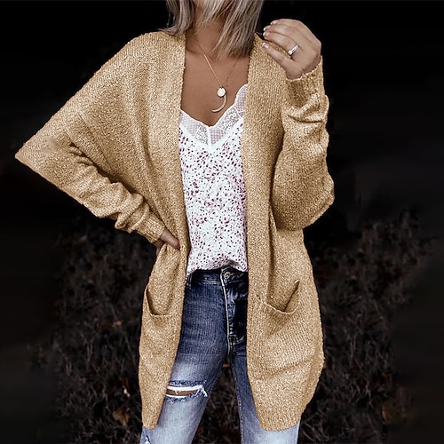 

Women's Cardigan Sweater Jumper Crochet Knit Pocket Knitted Solid Color V Neck Stylish Casual Outdoor Daily Fall Winter Gray Pink S M L / Long Sleeve