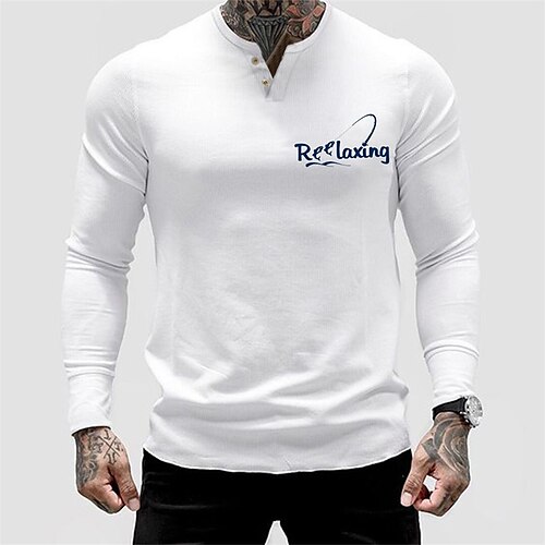 

Herren T Shirt Henley Shirt Cooles Hemd langarmshirt Graphic Buchstabe Rundhalsausschnitt Print Strasse Sport Langarm Button-Down Bedruckt Bekleidung Modisch Designer Brautkleider schlicht Komfortabel