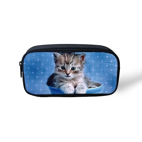 

Unisex Pencil Cases Polyester Zipper Cartoon Cat Floral Print Daily Office & Career Blue