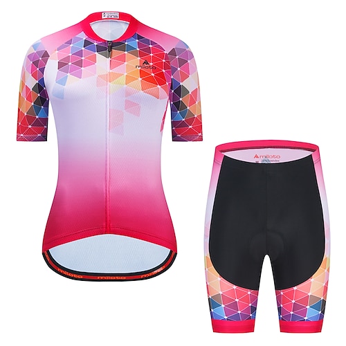 

Miloto Women's Cycling Jersey with Shorts Short Sleeve PinkWhite Graffiti Bike Clothing Suit Reflective Strips Polyester Sports Graffiti Clothing Apparel / Stretchy