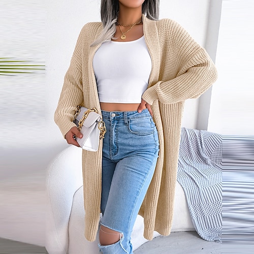 

Damen Strickjacke Strickwaren Gerippt Stricken Tunika Strick Einfarbig Hemdkragen Stilvoll Casual Outdoor Täglich Winter Herbst Rosa Armeegrün Khaki S / Langarm / Festtage / Regular Fit / Ausgehen