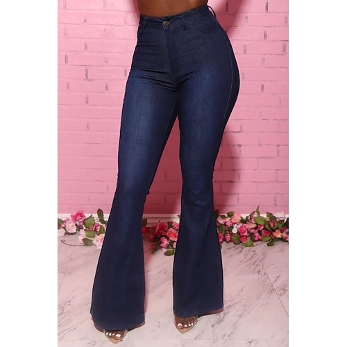 

2020 new cross-border amazon women's denim wish european and american pants stretch high waist eaby flared denim trousers