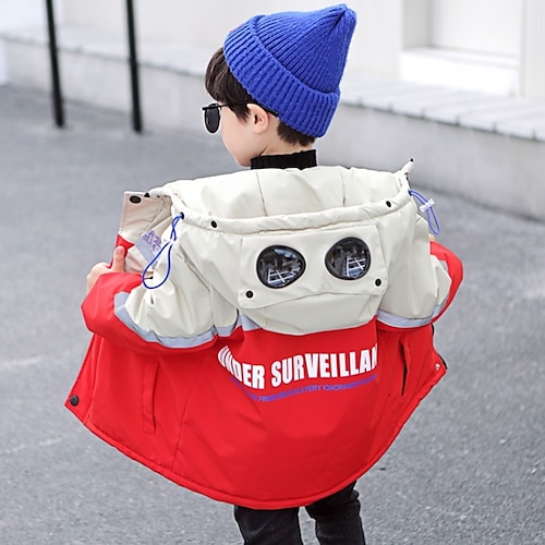 

Kids Boys Coat Outerwear Cartoon Letter Long Sleeve Coat Daily Cotton Active Cool Black Blue Red Winter Fall 2-12 Years