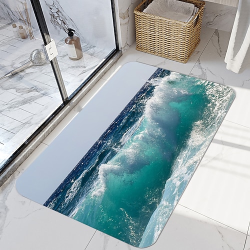 

Wave Series Digital Printing Floor Mat Modern Bath Mats Nonwoven / Memory Foam Novelty Bathroom