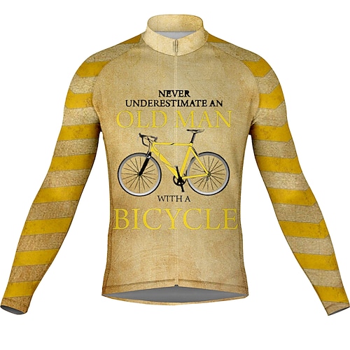 

21Grams Men's Cycling Jersey Long Sleeve Bike Top with 3 Rear Pockets Mountain Bike MTB Road Bike Cycling Breathable Quick Dry Moisture Wicking Reflective Strips Yellow Graphic Polyester Spandex