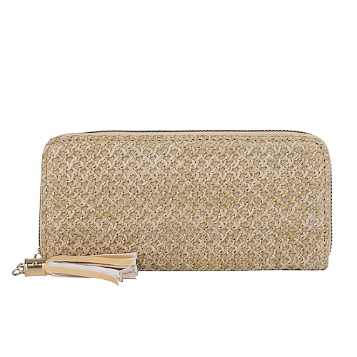 

Women's Wallet Straw Zipper Solid Color Daily Khaki Beige