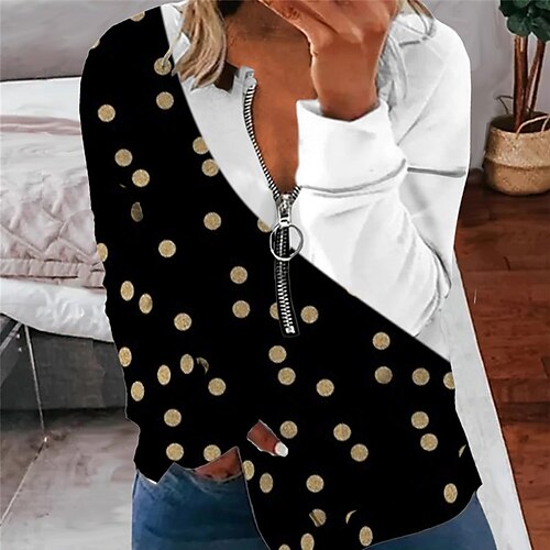 

Women's Plus Size Tops Pullover Sweatshirt Hoodie Sweatshirt Geometry Zipper Print Long Sleeve Round Neck Streetwear Daily Vacation Polyester Fall Winter Black