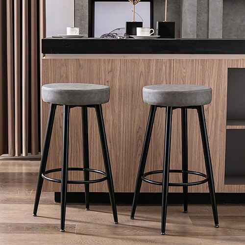 

1pc Metal Bar Stools Round Kitchen Counter Stools Industrial Round Barstool Bar Chairs 28 Inch for Counter Pub Height Set of 2 (Gray)