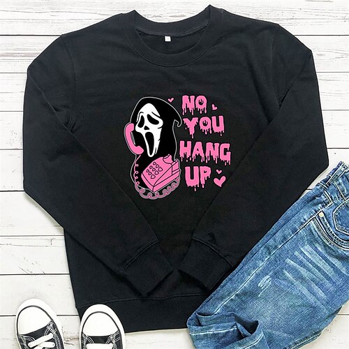 

Women's Plus Size Tops Pullover Sweatshirt Hoodie Sweatshirt Skull Letter Print Long Sleeve Crewneck Casual Festival Halloween Daily Cotton Fall Winter Green Pink