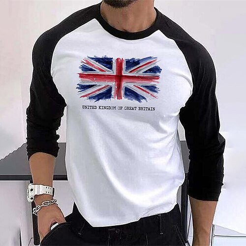 

Men's T shirt Tee Graphic Crew Neck White Print Queen of England Street Sports Long Sleeve Patchwork Print Clothing Apparel Fashion Designer Casual Comfortable