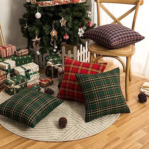 

Christmas Holiday Pillow Cover Plaid Classic Party for Bedroom Livingroom Sofa Couch Chair Superior Quality