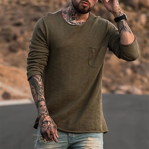 

Men's T shirt Tee Solid Colored Crew Neck Gray Army Green Brown Navy Blue Long Sleeve Street Daily Tops Fashion Designer Casual Comfortable