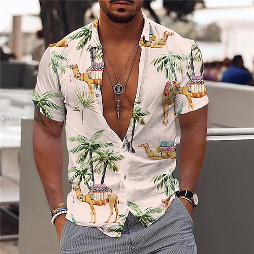 

Men's Shirt Coconut Tree Turndown Pink Short Sleeves 3D Print Outdoor Street Button-Down Print Tops Fashion Designer Casual Breathable / Summer / Spring / Summer