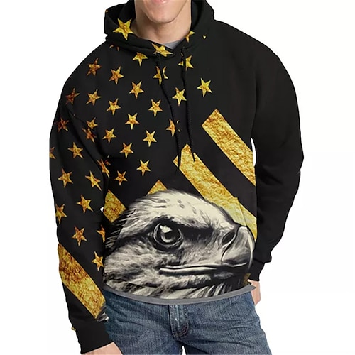 

Men's Unisex Pullover Hoodie Sweatshirt Hooded Graphic Prints Eagle National Flag Print Daily Sports 3D Print Streetwear Designer Casual Clothing Apparel Hoodies Sweatshirts Long Sleeve Black