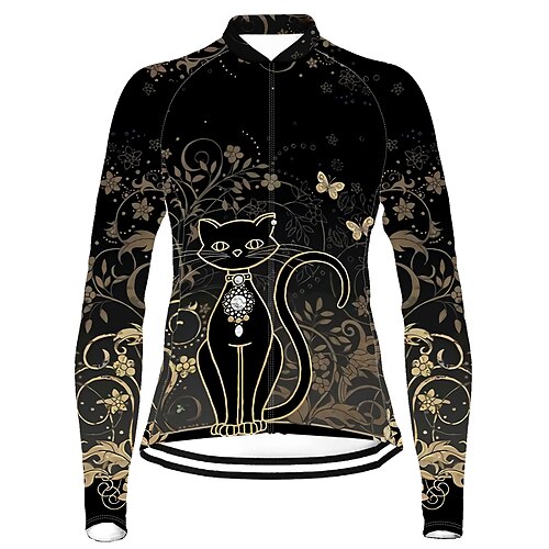 

21Grams Women's Cycling Jersey Long Sleeve Bike Top with 3 Rear Pockets Mountain Bike MTB Road Bike Cycling Breathable Quick Dry Moisture Wicking Reflective Strips Black Cat Butterfly Polyester