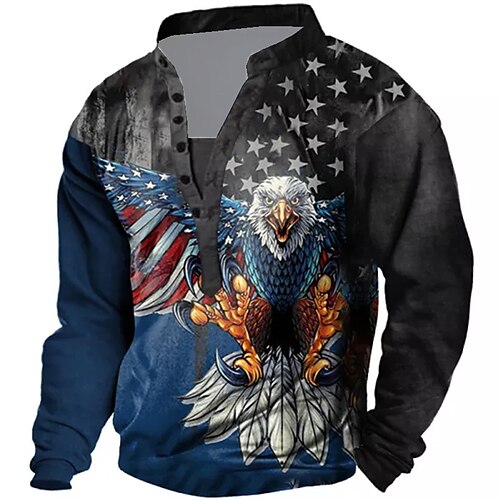 

Men's Unisex Sweatshirt Pullover Button Up Hoodie Blue Standing Collar Graphic Prints Eagle National Flag Print Casual Daily Sports 3D Print Streetwear Designer Casual Spring & Fall Clothing Apparel