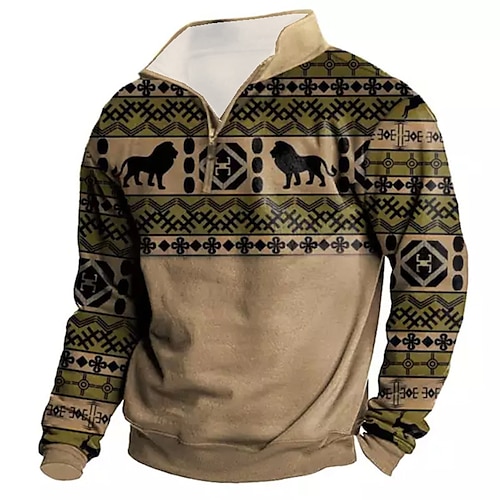 

Men's Unisex Zip Up Sweatshirt Pullover Quarter Zipper Sweatshirt Brown Half Zip Animal Tribal Graphic Prints Zipper Print Daily Sports 3D Print Boho Designer Casual Spring & Fall Clothing Apparel