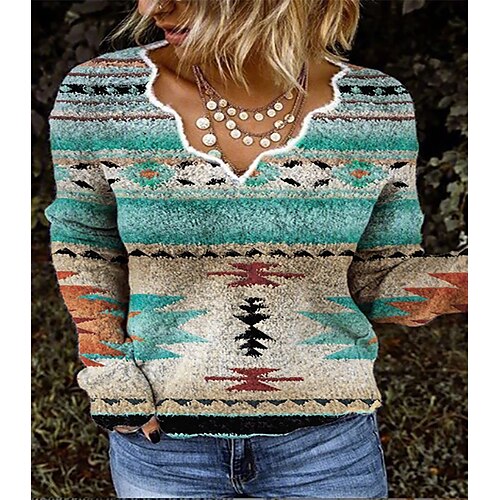 

Damen Strickwaren Gehäkelt Stricken Strick Geometrisch V Ausschnitt Stilvoll Casual Outdoor Täglich Winter Herbst Hellgrün S / Langarm