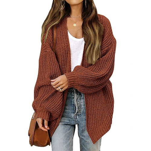 

Women's Cardigan Sweater Jumper Chunky Knit Knitted Pure Color Open Front Stylish Casual Outdoor Daily Winter Fall Beige Coffee S M L / Long Sleeve / Regular Fit / Going out