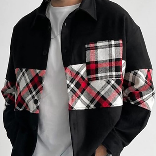 

Men's Flannel Shirt Shirt Jacket Shacket Shirt Plaid / Check Turndown Black Street Daily Long Sleeve Button-Down Clothing Apparel Basic Fashion Casual Comfortable