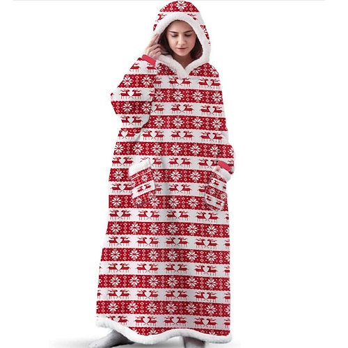 

Adults' Oversized Hoodie Blanket Wearable Blanket With Pocket Snowflake Onesie Pajamas Flannel Cosplay For Men and Women Christmas Animal Sleepwear Cartoon Festival / Holiday Costumes