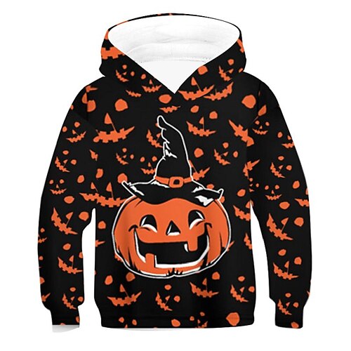 

Kids Boys Halloween Hoodie Graphic Party 3D Print Long Sleeve Pocket Fashion 3-12 Years Winter Black