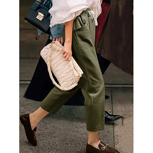 

Women's Pants Trousers Trousers Cotton Army Green khaki Black Chino Casual Daily Weekend Side Pockets Micro-elastic Ankle-Length Comfort Plain M L XL XXL