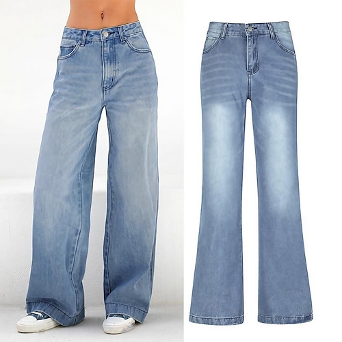 

Dame Bootcut Flared bukser Klokkebund Bukser Denimstof Blå Høj Talje Mode Afslappet Lounge Kontor Daglig Poset Mikroelastisk Fuld længde XS S M L XL