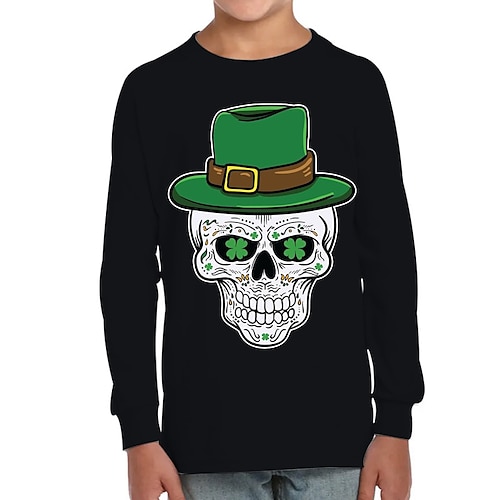 

Kids Boys Halloween Sweatshirt Skull Outdoor 3D Print Long Sleeve Crewneck Active 3-12 Years Winter Black