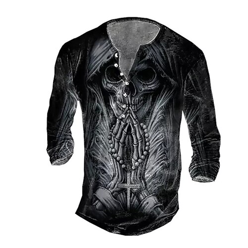 

Men's T shirt Tee Henley Shirt Tee Graphic Ghost Henley Black Long Sleeve 3D Print Plus Size Outdoor Daily Button-Down Print Tops Basic Designer Classic Comfortable / Sports