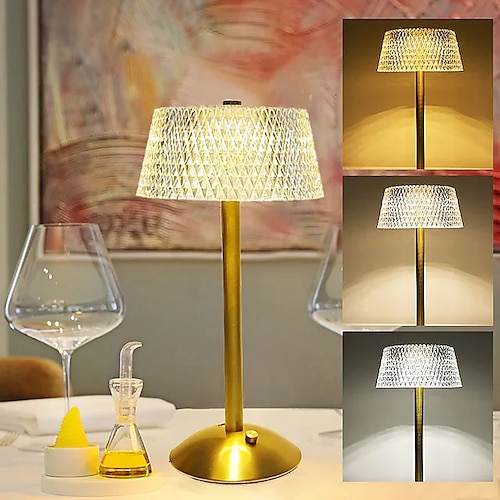 

Crystal Table Lamp Nordic Style for Bedroom Warm White Bedside Hat Shaped Eye Care Night Lamp Atmosphere Lamp 3 Levels Dimming Rechargeable Table Lamp USB Power Supply