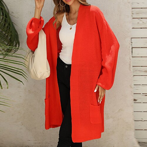 

Women's Cardigan Sweater Jumper Crochet Knit Tunic Pocket Knitted Pure Color Open Front Stylish Casual Daily Going out Fall Winter Army Green Red S M L / Long Sleeve