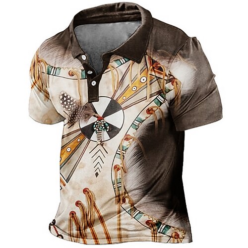 

Men's Collar Polo Shirt Golf Shirt Geometry Turndown Blue Khaki 3D Print Outdoor Street Short Sleeves Button-Down Print Clothing Apparel Fashion Designer Casual Breathable / Summer / Spring / Summer