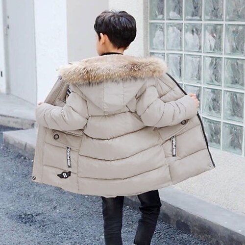 

Kids Boys Down Coat Long Sleeve Black Khaki Navy Blue Plain Zipper Fall Winter Cool Daily 4-13 Years / Cotton