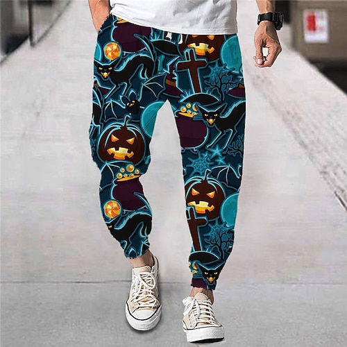 

Men's Joggers Trousers Drawstring Elastic Waist 3D Print Pumpkin Graphic Prints Comfort Breathable Halloween Casual Daily Streetwear Designer Blue Micro-elastic