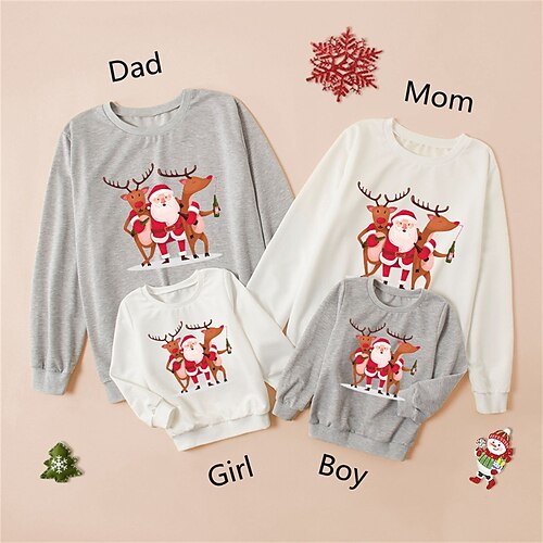 

Family Ugly Christmas Sweatshirt Pullover Letter Deer Santa Claus Daily Print Multicolor Long Sleeve Daily Matching Outfits