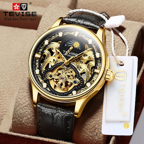 

Tevise Mechanical Watch for Men Analog Automatic self-winding Tourbillion Luminous Stylish Formal Style Waterproof Hollow Engraving Noctilucent Alloy Leather Classic Theme Fashion Machine