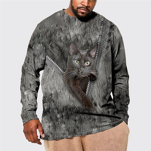 

Men's Plus Size T shirt Tee Big and Tall Cat Henley Spring & Fall Basic Designer Plus Size Comfortable Outdoor Street Tops