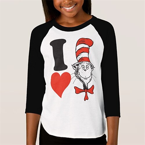 

The Cat in the Hat Kids Girls' T shirt Cat Outdoor 3D Print 3/4 Length Sleeve Active 3-12 Years Winter Black