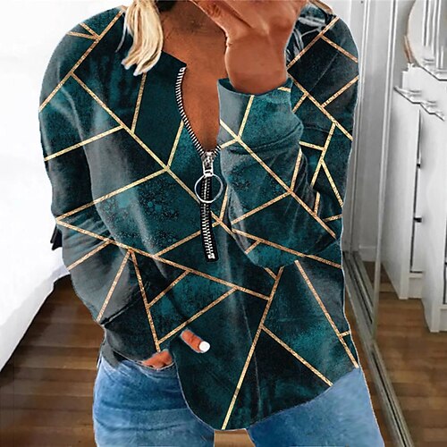 

Women's Plus Size Tops Pullover Sweatshirt Hoodie Sweatshirt Floral Geometry Zipper Print Long Sleeve Round Neck Casual Daily Vacation Polyester Fall Winter Green Blue