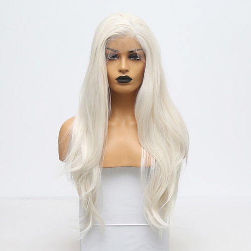 

Platinum Blonde Wigs for Women Synthetic Lace Wig High Temperature Fiber Lace Front Wigs Natural Wave Cosplay Wigs Side Part